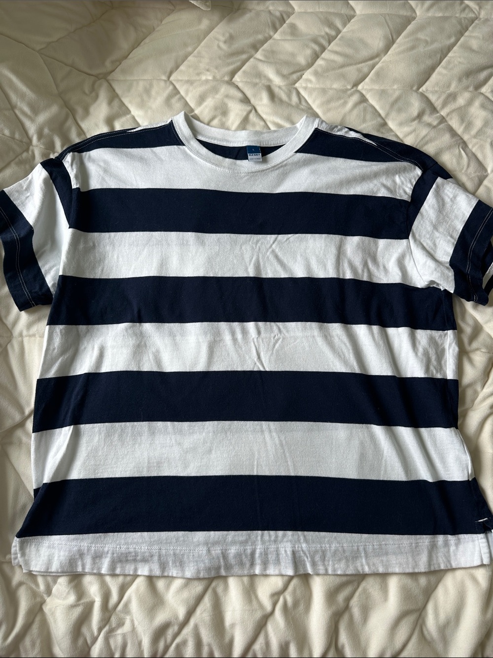 Old Navy Navy and White Striped Short Sleeve Tee